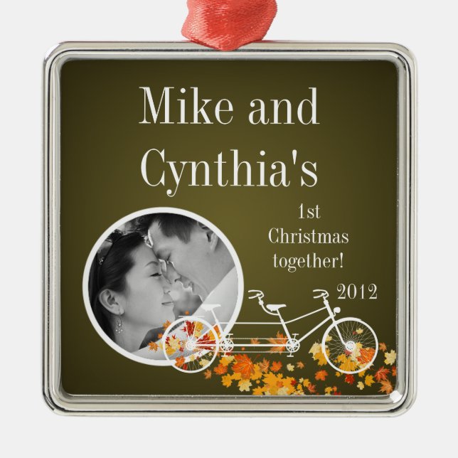 Personalized Photo Ornament Brown Fall Double Bike (Front)
