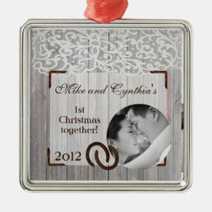 Personalized Photo Ornament Horse Shoes on Wood