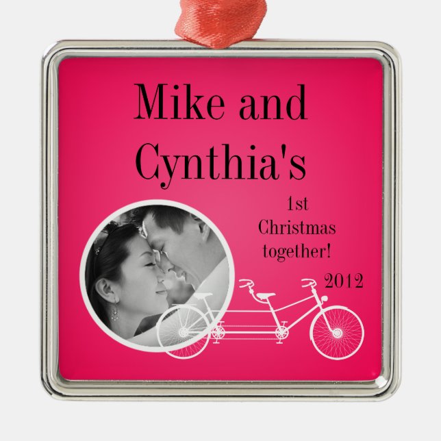 Personalized Photo Ornament Hot Pink Double Bike (Front)