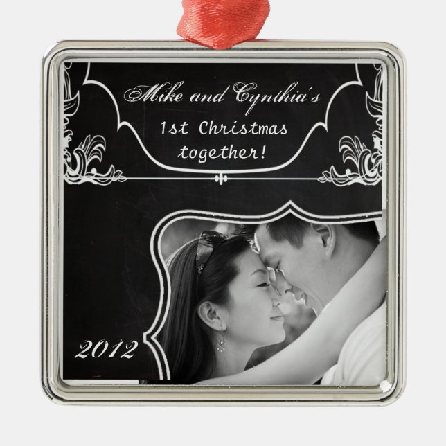 Personalized Photo Ornament Modern Chalkboard (Front)