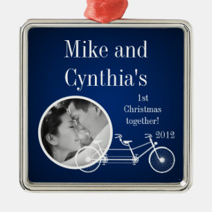 Personalized Photo Ornament Navy Blue Double Bike