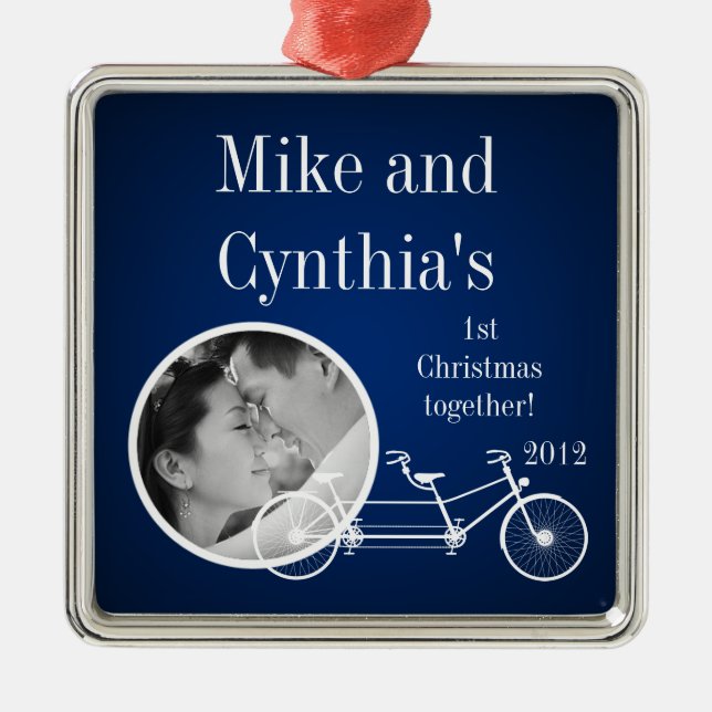 Personalized Photo Ornament Navy Blue Double Bike (Front)