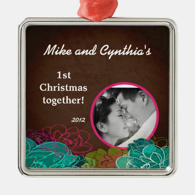 Personalized Photo Ornament Neon Spring Floral (Front)