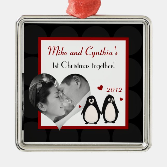 Personalized Photo Ornament Penguin Love Couple Ma (Front)