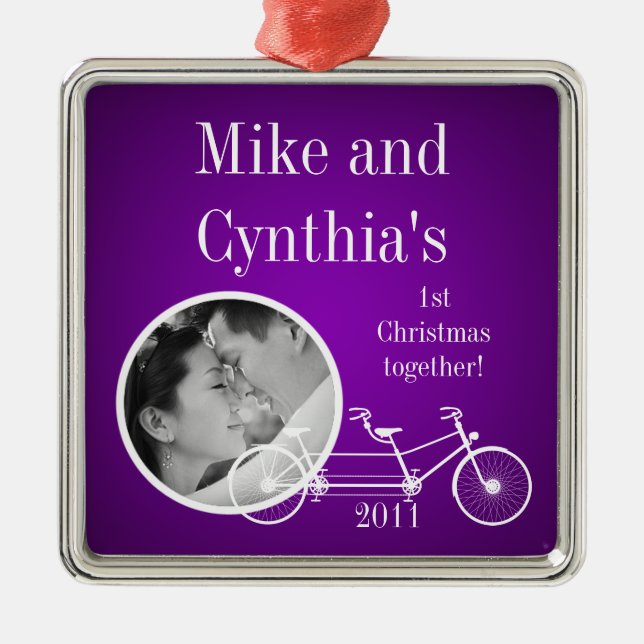 Personalized Photo Ornament Purple Double Bike (Front)