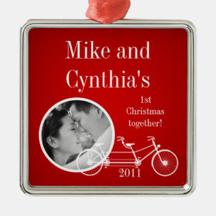 Personalized Photo Ornament Red Double Bike