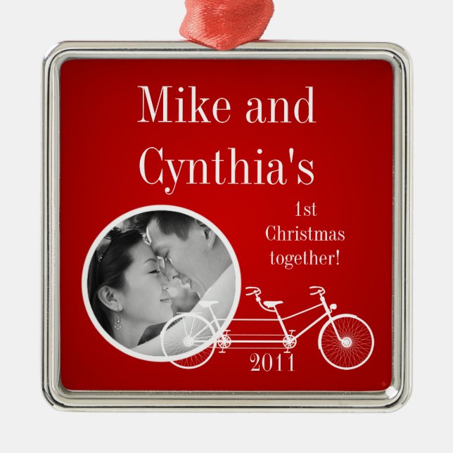 Personalized Photo Ornament Red Double Bike (Front)