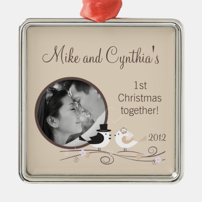 Personalized Photo Ornament Wedding Birds Bride (Front)