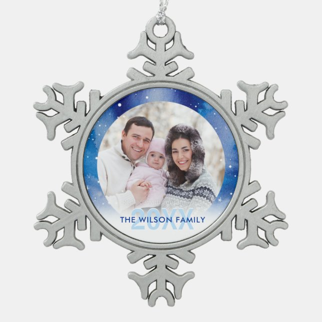 Personalized Photo Ornaments | Pewter Snowflake (Front)