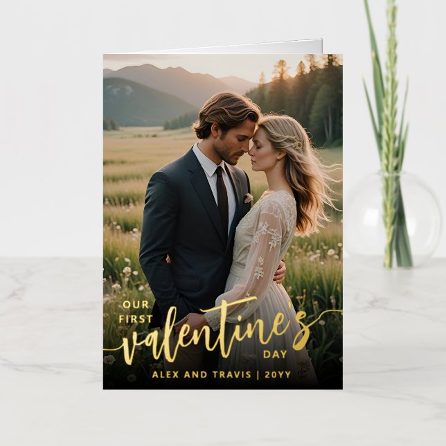Personalized Photo Our First Valentine's Day Foil Holiday Card (Front)