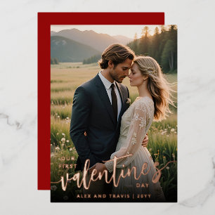 Personalized Photo Our First Valentine's Day Foil Holiday Card