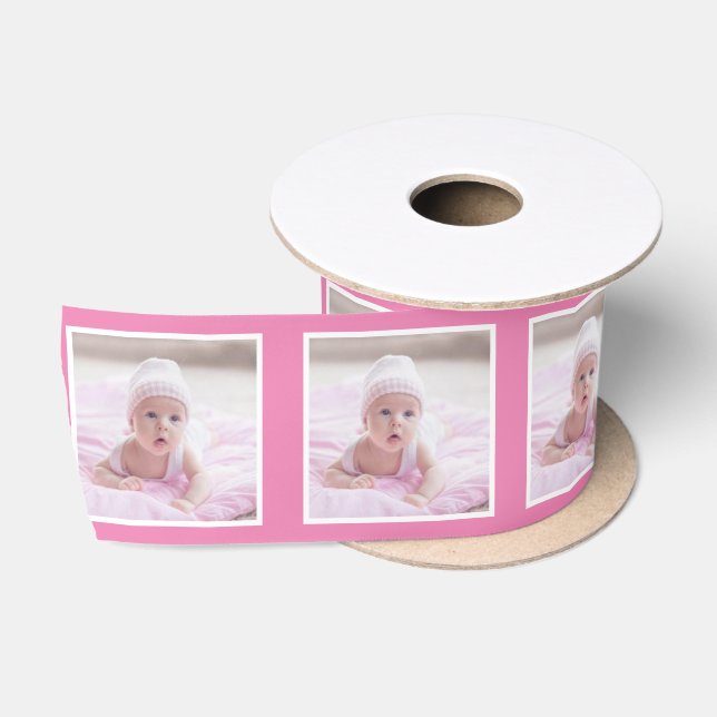 Personalized Photo Pattern Ribbon White Baby Pink Satin Ribbon (Spool)
