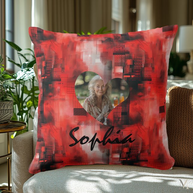 Personalized Photo Pillow in Abstract Red Back. (Creator Uploaded)