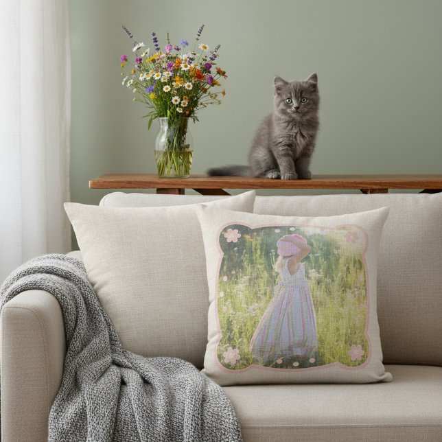 Personalized Photo Pillow - Rustic Farmhouse Style (Personalized photo pillow with a printed burlap rustic look.)
