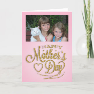 Personalized Photo, Pink and Gold Mother's Day Card
