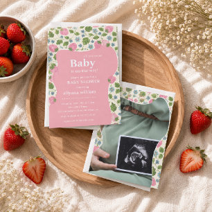 Personalized Photo Pink Berry Sweet Baby Shower Invitation