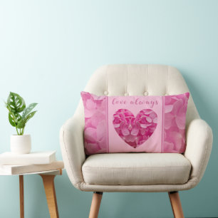 Personalized Photo Pink Floral Heart Lumbar Pillow