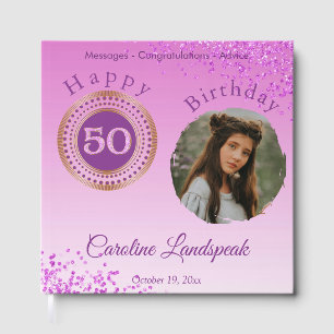 Personalized Photo Pink Glitter, 50th Birthday Guest Book