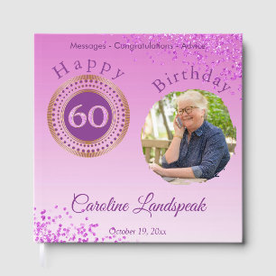 Personalized Photo Pink Glitter, 60th Birthday Guest Book