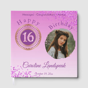 Personalized Photo Pink Glitter, Sweet 16 Birthday Guest Book