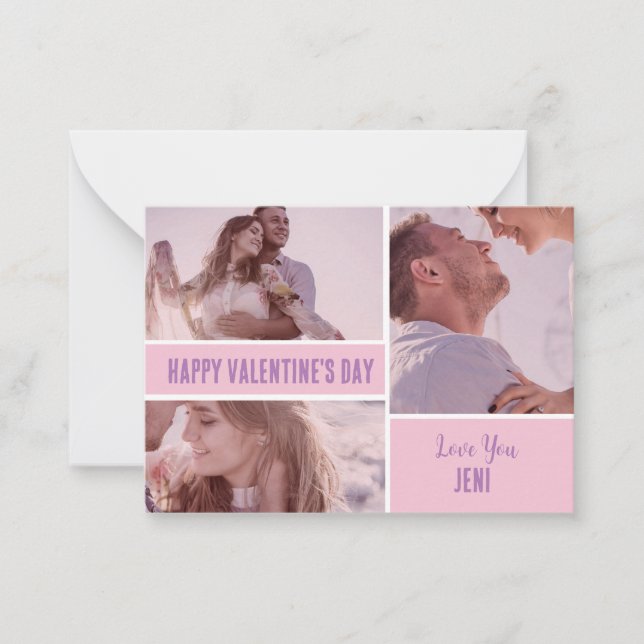 Personalized Photo Pink Minimalized Valentines Day Card (Front)