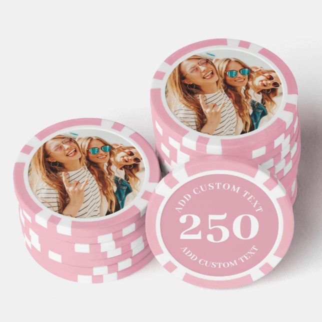 Personalized Photo Pink Numbered 250 Value Game Poker Chips (Stack)