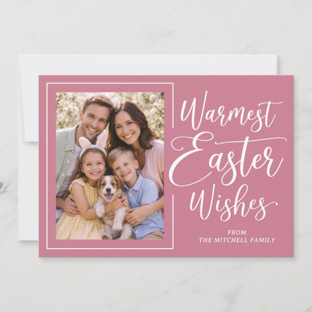 Personalized Photo Pink On Mauve Happy Easter Holiday Card (Front)