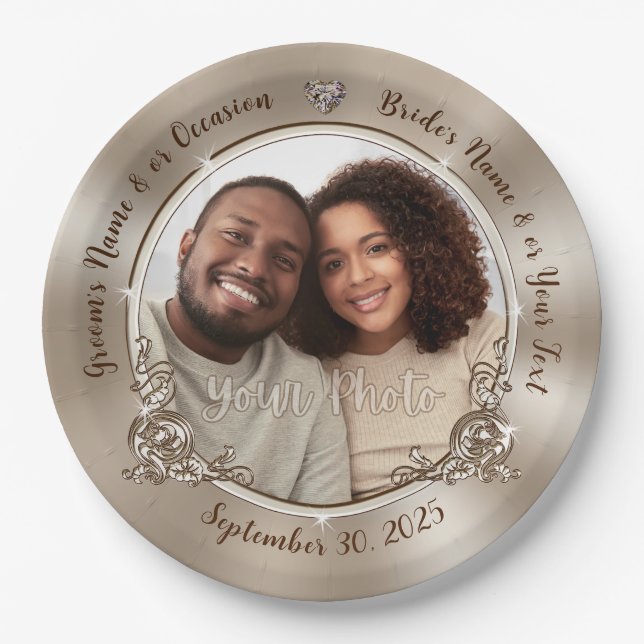 Personalized PHOTO Plates. Wedding, Wedding Shower Paper Plate (Front)