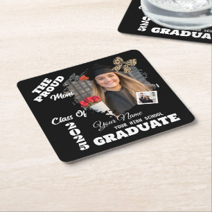 Personalized Photo, Proud Mom of a 2025 Graduate Square Paper Coaster