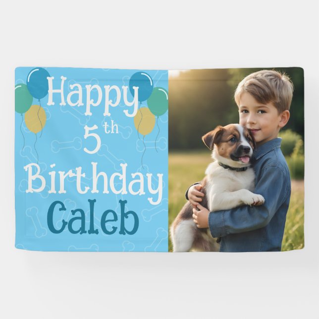 Personalized Photo Puppy Dog Birthday Paw-ty Banner (Horizontal)