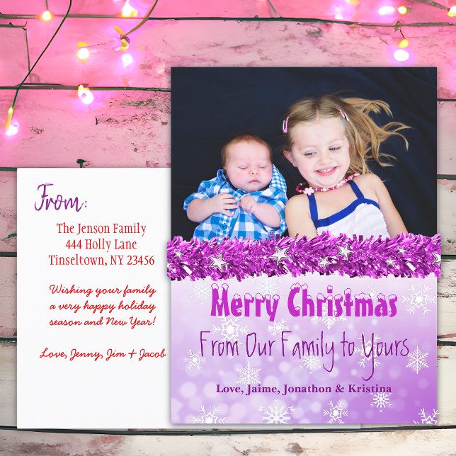 Personalized Photo Purple Candy Cane Christmas Holiday Postcard (Creator Uploaded)