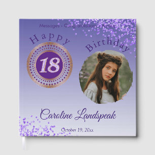 Personalized Photo Purple Glitter, 18th Birthday Guest Book