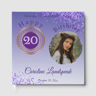 Personalized Photo Purple Glitter, 20th Birthday Guest Book