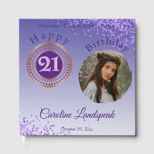 Personalized Photo Purple Glitter, 21st Birthday Guest Book