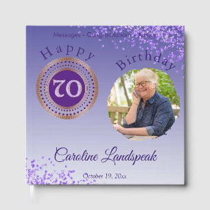 Personalized Photo Purple Glitter, 70th Birthday Guest Book
