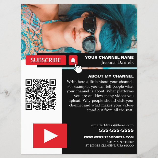 Personalized Photo & QR Code, Youtube - Vlogger Flyer (Front)