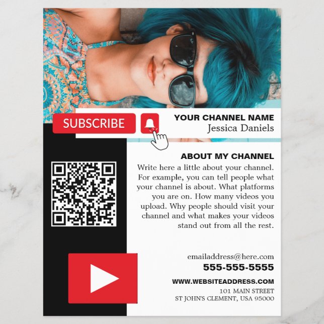 Personalized Photo & QR Code, Youtube - Vlogger Flyer (Front)