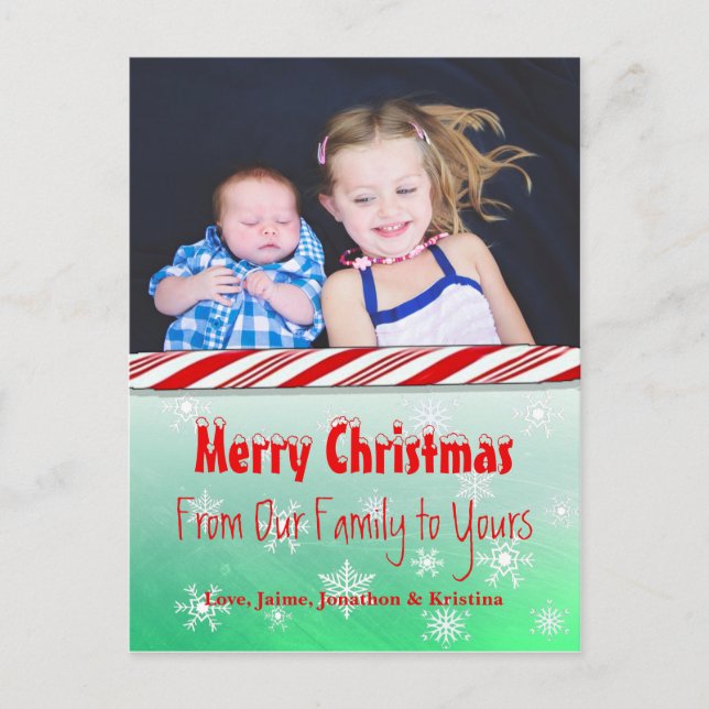 Personalized Photo Red Candy Cane Christmas Holiday Postcard (Front)