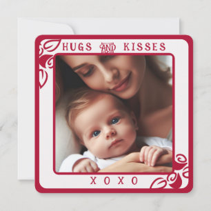 Personalized Photo Red Floral Hugs and Kisses XOXO