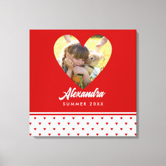 Personalized Photo Red Heart Frame Modern Birthday Canvas Print