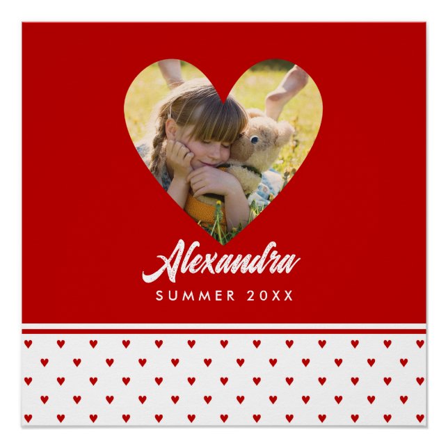 Personalized Photo Red Heart Frame Modern Birthday Poster (Front)