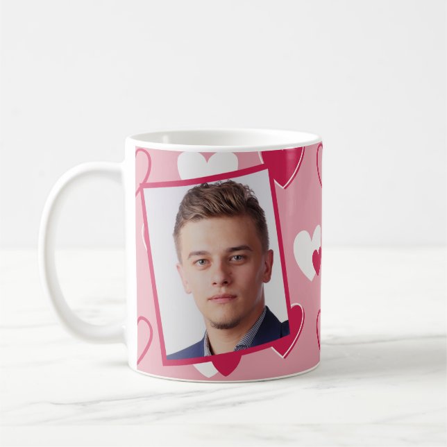 Personalized Photo Red Pink Hearts Coffee Mug (Left)