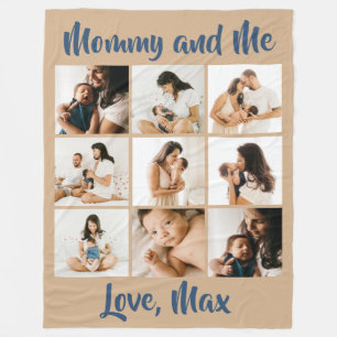 Personalized Photo Retro Beige Blue Mommy and Me Fleece Blanket
