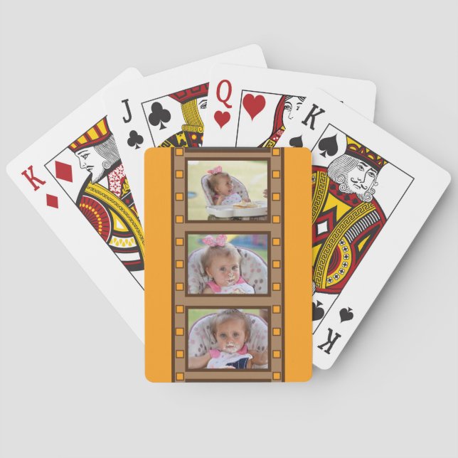 Personalized Photo Retro Film Strip Orange Playing Cards (Back)