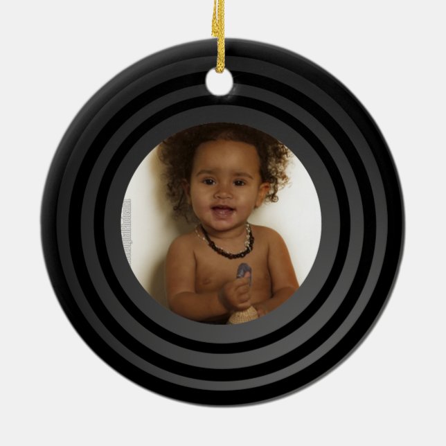 Personalized Photo Retro Vinyl Album Keepsake Ceramic Ornament (Back)