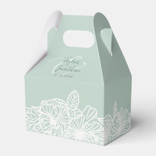 Personalized Photo Sage Green Flowers Chic Wedding Favor Box (Front Side)