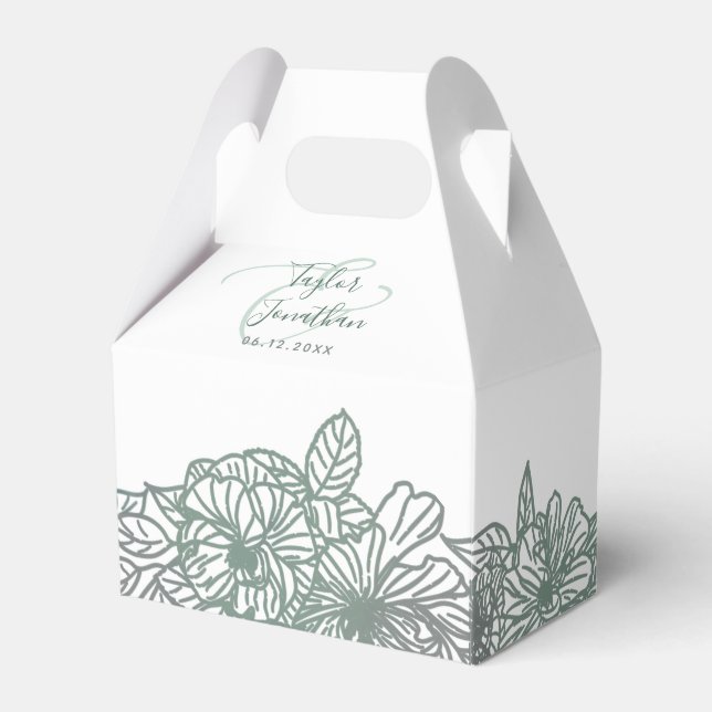Personalized Photo Sage Green Flowers Nice Wedding Favor Box (Front Side)