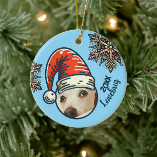 Personalized Photo Santa and Snowflake Custom Ceramic Ornament