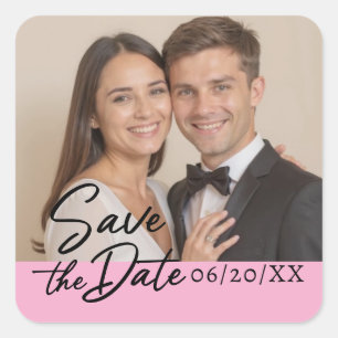 Personalized Photo Save The Date Script Square Sticker