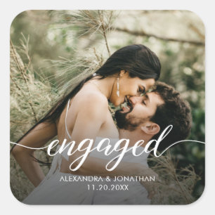 Personalized Photo Script Engagement Party Square Sticker